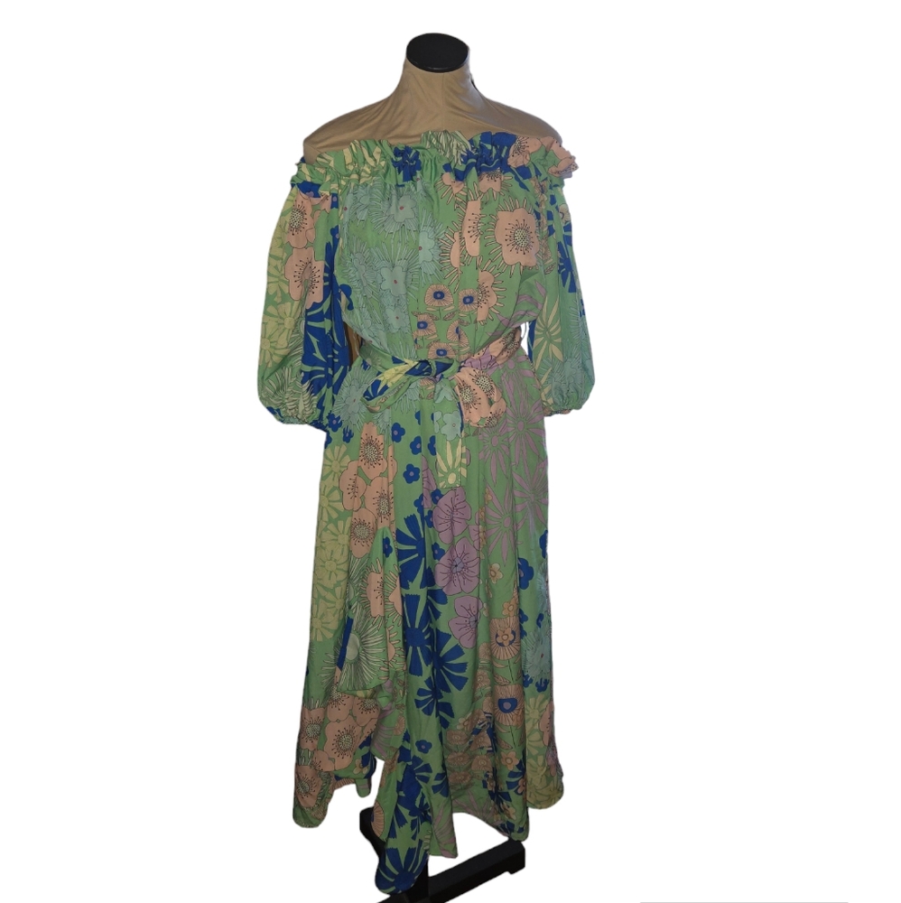 Anthropologie Oopscool Off-The-Shoulder Printed Dress Size S - Picture 7 of 13